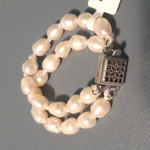 2 strand cultured white potato pearl baby bracelet or doll choker/bracelet